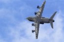 An Airbus A400M military aircraft participates in a flying display during the 50th Paris Air Show