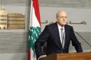 Lebanon's Prime Minister Najib Mikati speaks during a news conference at the Grand Serail, the government headquarters in Beirut
