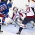 Washington Capitals Holtby stops shot by New York Rangers Dorsett in NHL game in New York
