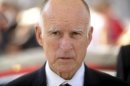 File photo of California Governor Jerry Brown attending a celebration at Tesla's factory in Fremont