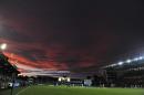 The sun sets during a European Cup rugby union match at Welford Road stadium in Leicester, on December 8, 2013