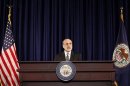 U.S. Chairman of the Federal Reserve Bernanke speaks during a news conference in Washington