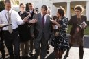 AFL-CIO President Trumka leaves after a meeting with Obama in Washington