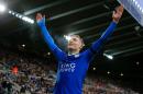 Leicester City's striker Jamie Vardy celebrates after scoring during the English Premier League football match between Newcastle United and Leicester City on November 21, 2015