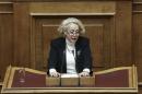 Supreme Court judge Thanou addresses a parliamentary session on the occasion of the International Women's Day in Athens