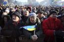 Pro-European integration protesters hold a rally in Independence square in central Kiev