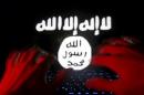 Picture illustration taken in Zenica shows man typing on a keyboard in front of a computer screen on which an Islamic State flag is displayed