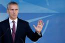 NATO Secretary-General Stoltenberg briefs the media during a NATO defence ministers meeting in Brussels