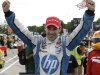 Simon Pagenaud, of France, celebrates his victory in the IndyCar Detroit Grand Prix auto race on Belle Isle in Detroit, Sunday, June 2, 2013. (AP Photo/Paul Sancya)