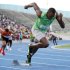Jamaican runner Usain Bolt starts in the men's 400m race in Kingston