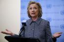 Former U.S. Secretary of State Hillary Clinton speaks during a news conference at the United Nations in New York