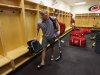 Carolina Hurricanes' Jordan Staal leaves the locker room after the NHL hockey team's informal workout at Raleigh Center Ice on Friday, Sept. 14, 2012, in Raleigh, N.C. Staal was taking his gear, which is normally stored in the lockers, with him as the players will not be allowed to use the facility in the event of an NHL lockout. (AP Photo/The News & Observer, Ethan Hyman) MANDATORY CREDIT