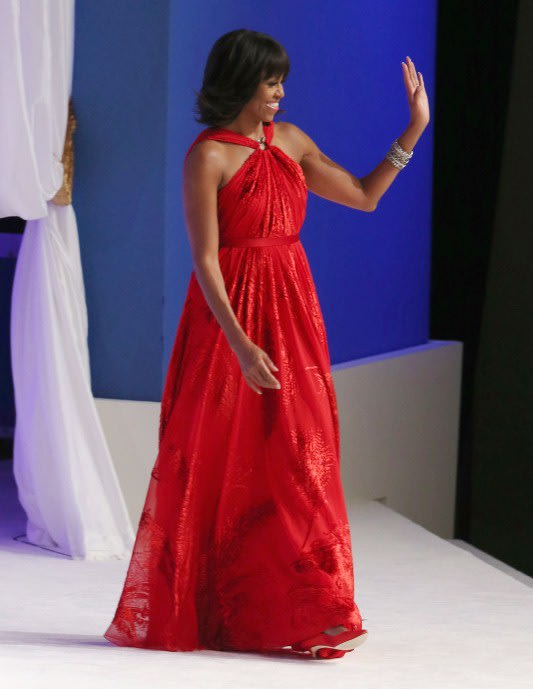 蜜雪兒歐巴馬Michelle Obama再度選穿吳季剛Jason Wu 大紅禮服出席2013美國總統就職晚會