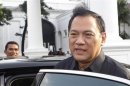 Indonesian Finance Minister Martowardojo leaves the presidential compound after attending a meeting in Jakarta