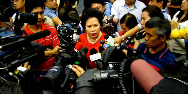 FILE PHOTO Senator Miriam Defensor-Santiago during an ambush interview at the Senate in Pasay City, south of Manila.