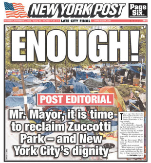 New York Post to Occupy Wall Street protesters: ‘ENOUGH!’ | The ...