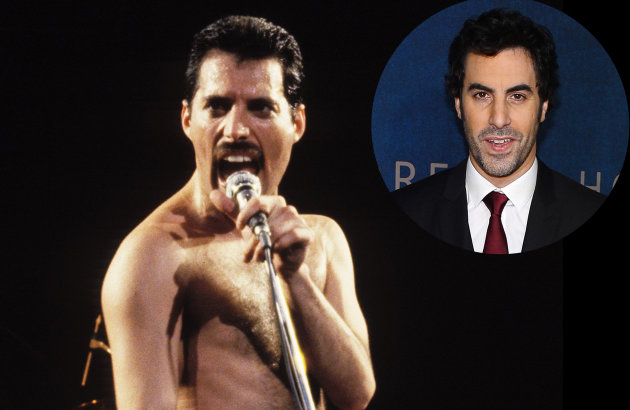 Freddie Mercury in 1982 and Sacha Baron Cohen