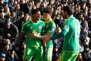 Sunderland&#39;s Patrick van Aanholt (L) celebrates&nbsp;&hellip;