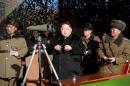 North Korean leader Kim Jong Un watches a firing contest of the KPA artillery units