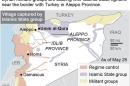 Map shows areas of control in Syria; 2c x 3 inches; 96.3 mm x 76 mm;