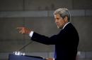 U.S. Secretary of State John Kerry delivers a speech on the nuclear agreement with Iran