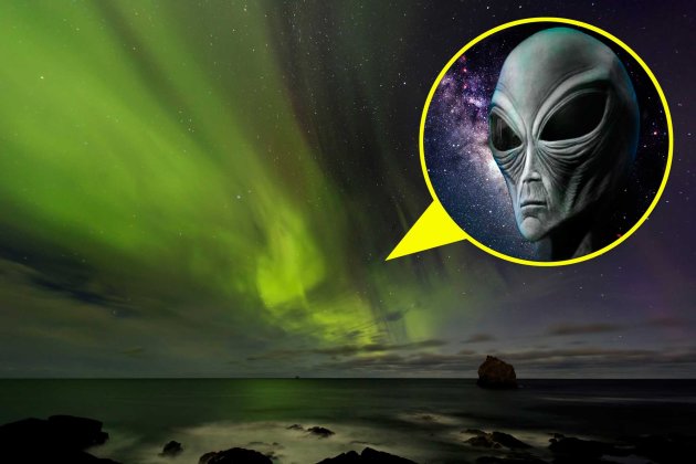 The alien face is seen in the aurora Northern Lights sky (Caters)