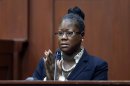 Trayvon Martin's mother, Sybrina Fulton, takes the stand during George Zimmerman's trial in Seminole County circuit court, Friday, July 5, 2013, in Sanford, Fla. Zimmerman has been charged with second-degree murder for the 2012 shooting death of Trayvon Martin. (AP Photo/Orlando Sentinel, Gary W. Green, Pool)