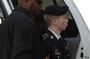 U.S. Army Pfc. Bradley Manning arrives at the courthouse during his court martial at Fort Meade in Maryland