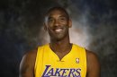 Lakers guard Kobe Bryant smiles during an interview at NBA media day for the Los Angeles Lakers basketball team in Los Angeles