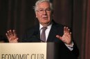 The Governor of the Bank of England Mervyn King speaks to the Economic Club of New York in New York