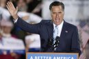 Republican presidential candidate Mitt Romney addresses supporters during a rally in Manchester, New Hampshire