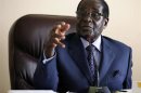 Zimbabwean President Robert Mugabe gestures while addressing a meeting of his ZANU PF party's supreme decision making body in Harare,