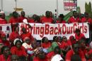 The Abuja wing of the "Bring Back Our Girls" protest group prepare to march to the presidential villa in Abuja