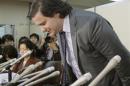 Mark Karpeles, chief executive of Mt. Gox, bows at   the start of a news conference at the Tokyo District Court in Tokyo, in this photo   taken by Kyodo February 28, 2014. REUTERS/Kyodo