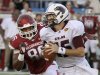 Arkansas defensive end Trey Flowers (86) pressures Louisiana Monroe quarterback Kolton Browning (15) during the first quarter of an NCAA college football game in Little Rock, Ark., Saturday, Sept. 8, 2012. (AP Photo/Danny Johnston)