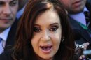 Argentina's President Cristina Fernandez De Kirchner speaks with the media as she attends the summit of the Community of Latin American, Caribbean States and European Union in Santiago