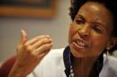 South African Foreign Minister Maite Nkoana-Mashabane addresses the Congress of South African Trade Unions (COSATU) International Relations Committee and group of Palestinians in Johannesburg on November 1, 2013