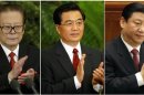 A combination picture shows China's former President Jiang Zemin, Hu Jintao, General Secretary of China's Communist Party and China's Vice President Xi Jinping in Beijing