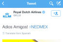 A screenshot of the KLM twitter account shows a tweet that appeared shortly after the Netherlands defeated Mexico in the World Cup in Brazil on June 29, 2014. What was meant to be a harmless joke has turned into a PR blunder for Dutch airline KLM after it angered Mexican soccer fans by taking to Twitter to celebrate the Netherlands' dramatic comeback victory in the World Cup. Amid the widespread protest online, the post was pulled a half-hour later without an explanation. (AP Photo/KLM twitter account)