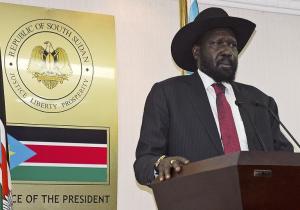 South Sudanese President Salva Kiir holds a press conference …