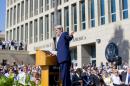 U.S. Secretary of State John Kerry speaks during the raising of the U.S. flag over the newly reopened embassy in Havana