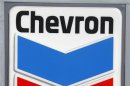 The Chevron corporate logo is seen at a Chevron gas station in Washington