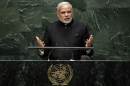 Prime Minister Narendra Modi, of India, addresses the 69th session of the United Nations General Assembly, at U.N. headquarters, Saturday, Sept. 27, 2014. (AP Photo/Richard Drew)
