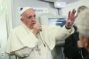 Pope Francis speaks to journalists aboard the flight from Mexico to Italy, on February 18, 2016