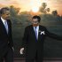 U.S. President Barack Obama, left, is shown the way by Cambodia's Prime Minister Hun Sen before the ASEAN-U.S. leaders meeting in Phnom Penh, Cambodia, Monday, Nov. 19, 2012. (AP Photo/Vincent Thian)