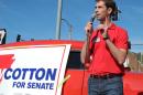 US Republican congressman Tom Cotton, who is running for US Senate against incumbent Senator Mark Pryor in one of the most closely-watched political races of the year, addresses supporters on October 4, 2014 at a campaign stop in Fordyce, Arkansas