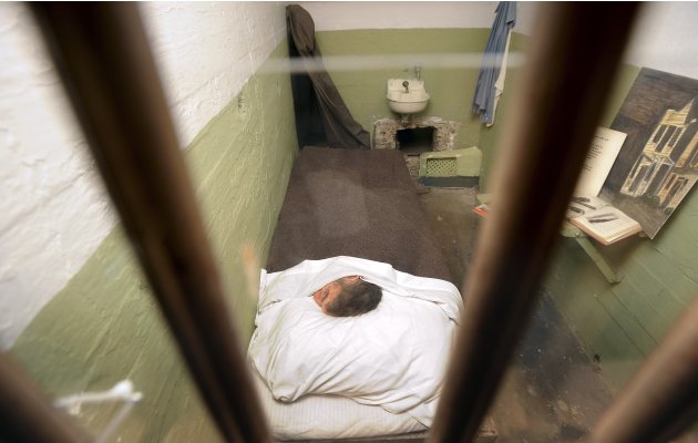 John Anglin&#39;s cell at the former Alcatraz Island federal prison greets visitors