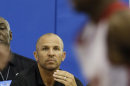 FILE - Brooklyn Nets head coach Jason Kidd watches his team play against the Miami Heat during an NBA summer league basketball game, in this July 8, 2013 file photo taken in Orlando, Fla. A year after he crashed his SUV into a telephone pole in the Hamptons, newly hired Brooklyn Nets coach Jason Kidd returns to court on Tuesday July 16, 2013 to answer drunken driving charges. (AP Photo/John Raoux, File)