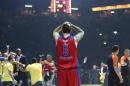 Cska Moscow's Vladimir Micov reacts at the end of the Basket Euroleague Final Four semifinal match between CSKA Moscow and Maccabi Tel Aviv, in Milan, Italy, Friday, May 16, 2014. Cska lost 67-68. (AP Photo/Antonio Calanni)