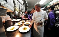 A chef oversees orders of "Pistachio Crusted Foie Gras" at the "Melisse" eatery in Santa Monica, California, on May 14. A simmering row between animal rights campaigners and a handful of California's top chefs is coming to the boil, ahead of a looming ban on foie gras in the western US state